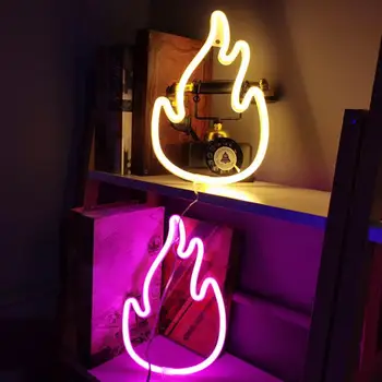 Неоновый ночник, светодиодный светильник с реалистичным пламенем, светодиодная неоновая лампа в форме пламени, USB / лампа на батарейках для украшения рабочего стола, мерцающая
