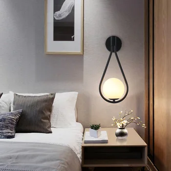 Современные светодиодные настенные светильники, металлическая лампа для гостиной, модный скандинавский прикроватный стеклянный настенный светильник для украшения спальни