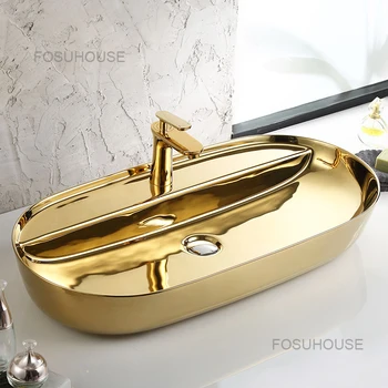 Раковины для ванной комнаты из европейского золота, умывальник большого размера, керамические раковины для ванной комнаты, современные кухонные мойки, раковина в скандинавском стиле.