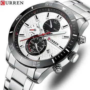 Мужские наручные часы Curren Business из нержавеющей стали со светящимися модными кварцевыми часами для мужчин с хронографом