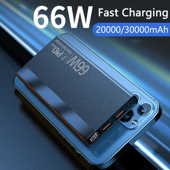 30000mAh Power Bank 66W Быстрая Зарядка Внешнего Зарядного Устройства для iPhone 13 14 Pro Huawei Xiaomi Samsung S23 PD 20W Powerbank