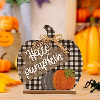 Украшение из деревянной тыквы Очаровательный Осенний Фестиваль урожая Деревянные Настольные украшения Hello Pumpkin Plaid Buffalo Farmhouse
