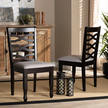 Lanier, Современный обеденный стул из 2 предметов, обитый серой тканью цвета эспрессо, отделанный коричневым деревом.