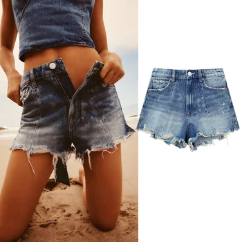 Женские джинсовые шорты, летние шероховатые края, лоскутная отделка, повседневные брюки с высокой талией, женские шорты, брюки