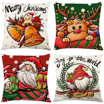 Новый Рождественский чехол для подушки Наволочка с принтом Санта-Клауса Льняной диван для гостиной Домашний декор Наволочка Рождественская наволочка