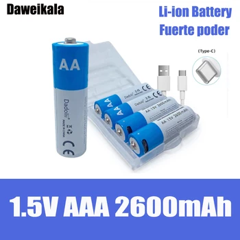 Литий-ионный аккумулятор USB большой емкости 1,5 В AA 2600 МВтч для мыши с дистанционным управлением, маленький вентилятор, электрическая игрушечная батарейка + кабель