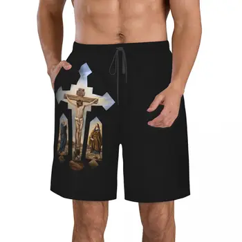 Мужские пляжные шорты Cross Jesus для фитнеса, Быстросохнущий купальник, Забавные уличные забавные 3D шорты