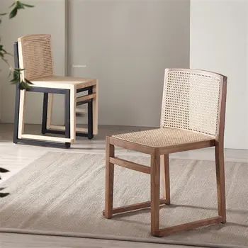 Современные обеденные стулья из ротанга из массива дерева для ресторана, мебель для дома, складной письменный стул, простые обеденные стулья из ротанга в стиле ретро